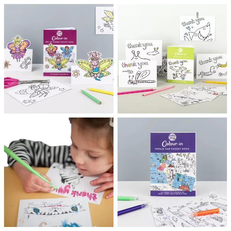 Card Book - Colouring in kids books/Thank you cards, World map or Fairies by Eggnogg