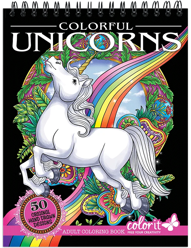 Colorful Unicorns Adult Coloring Book Illustrated By Terbit Basuki