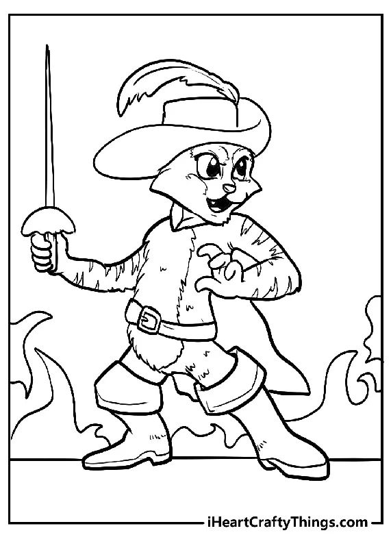 Puss In Boots Coloring Book - 15 pages