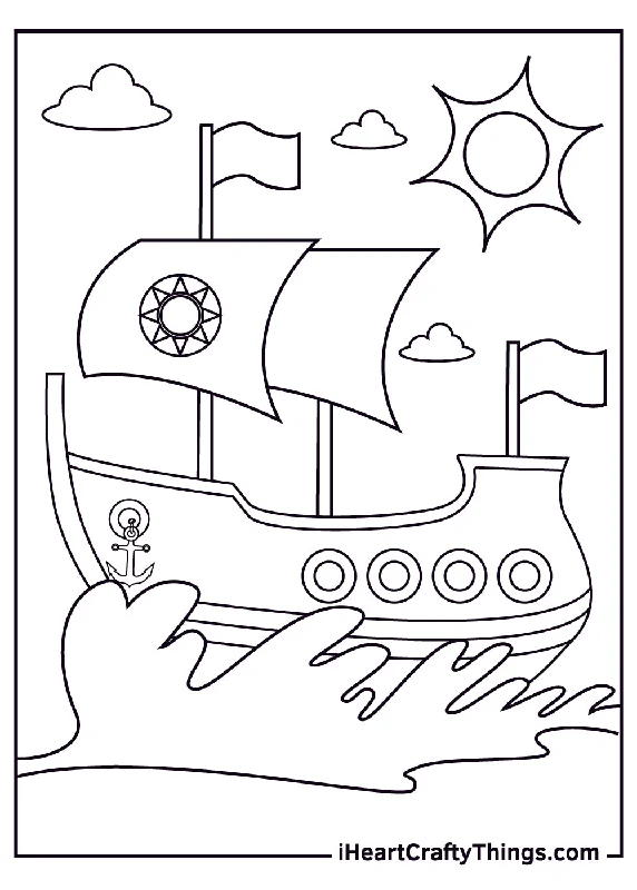 Ships And Boats Coloring Book - 15 pages