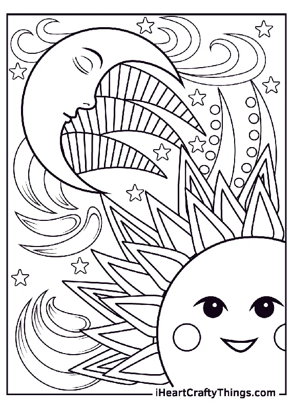 Sun And Moon Coloring Book - 15 pages