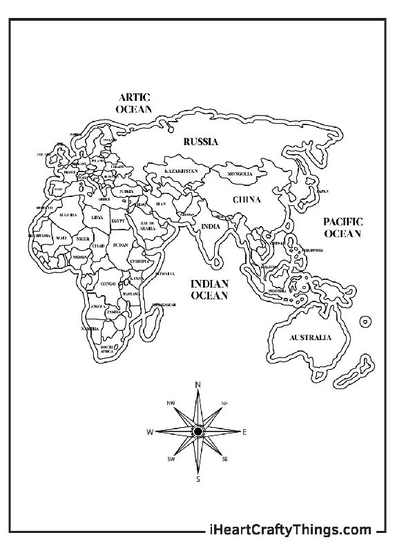 World Map Coloring Book - 15 pages