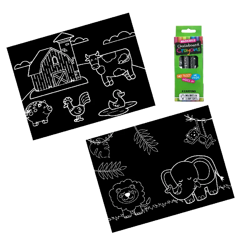 Chalkboard Farm/Jungle Coloring Travel Mat Set