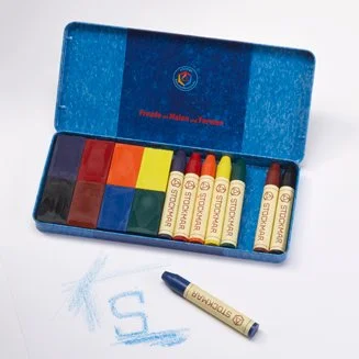 Stockmar Set of 8 Blocks Crayons and 8 Stick Crayons in Tin Case